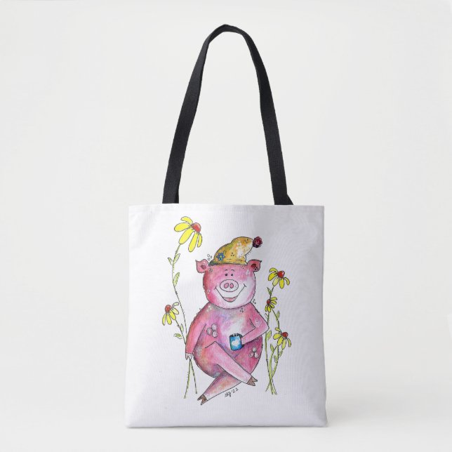 Niedlicher Whimsical Pig Drink Kaffee (Vorderseite)