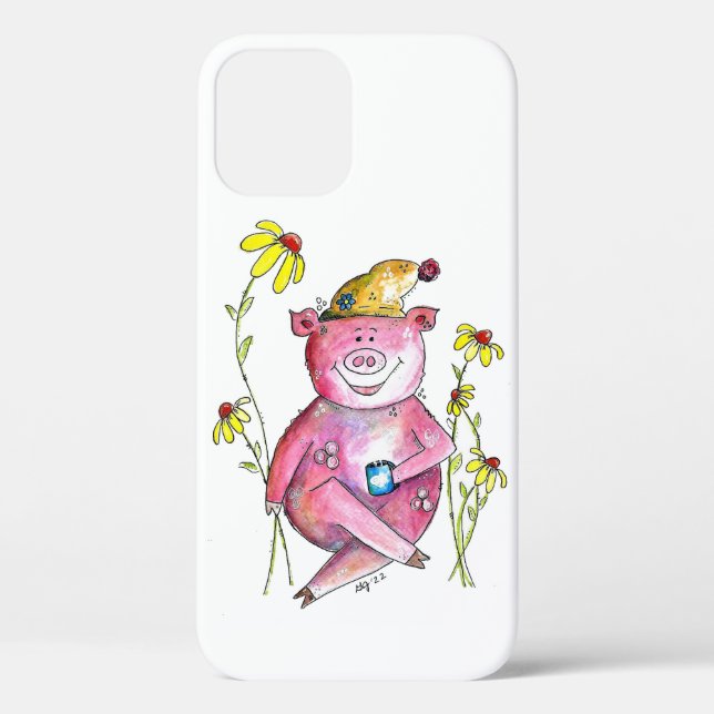 Niedlicher Whimsical Pig Drink Kaffee Case-Mate iPhone Hülle (Rückseite)