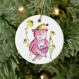 Niedlicher Whimsical Pig Drink Kaffee Keramik Ornament