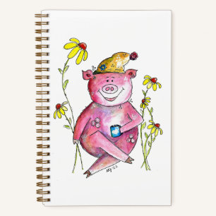 Niedlicher Whimsical Pig Drink Kaffee Notizbuch