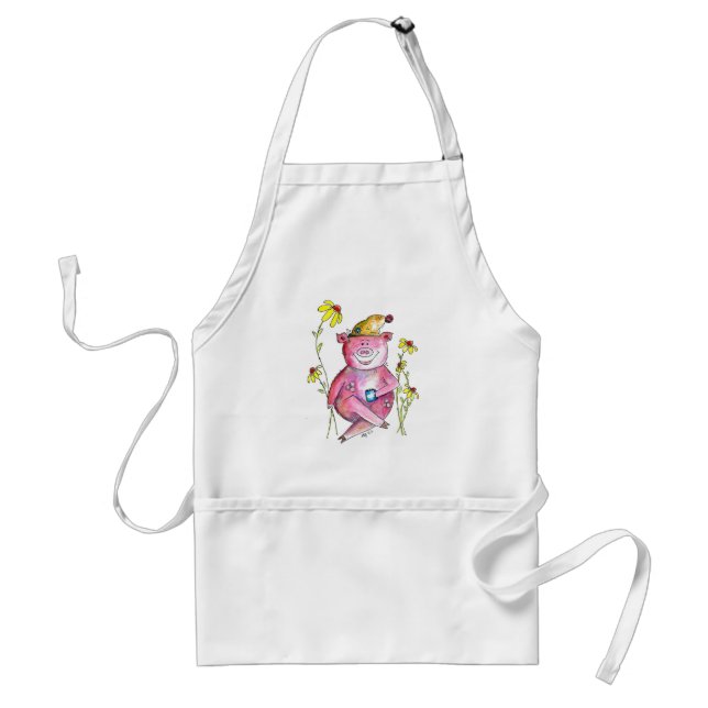 Niedlicher Whimsical Pig Drink Kaffee Schürze (Vorne)