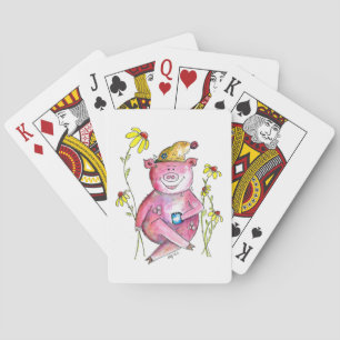 Niedlicher Whimsical Pig Drink Kaffee Spielkarten