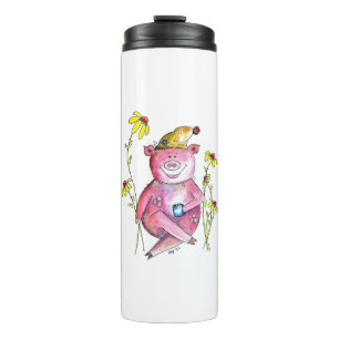 Niedlicher Whimsical Pig Drink Kaffee Thermosbecher