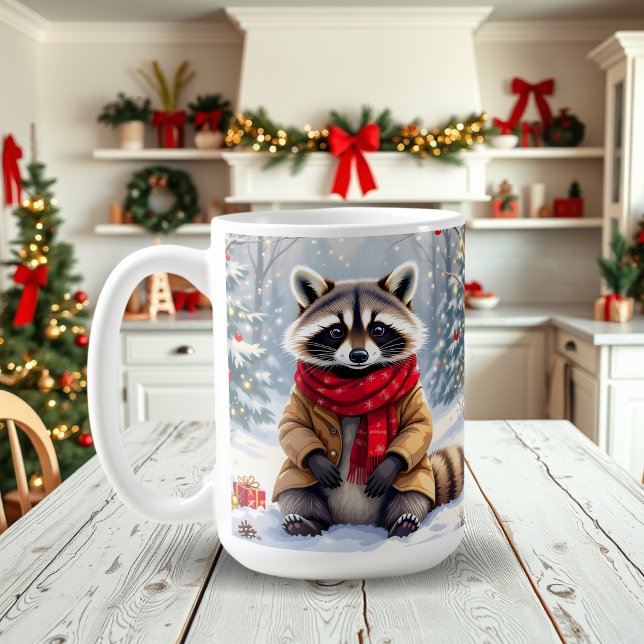 Niedlicher Whimsical Raccoon Weihnachten Kaffeetasse (Von Creator hochgeladen)