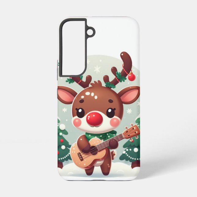 Niedlicher Whimsical Rentier mit Gitarre Samsung Galaxy Hülle (Rückseite)