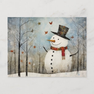 Niedlicher Whimsical Snowman in einem Top Hat Postkarte