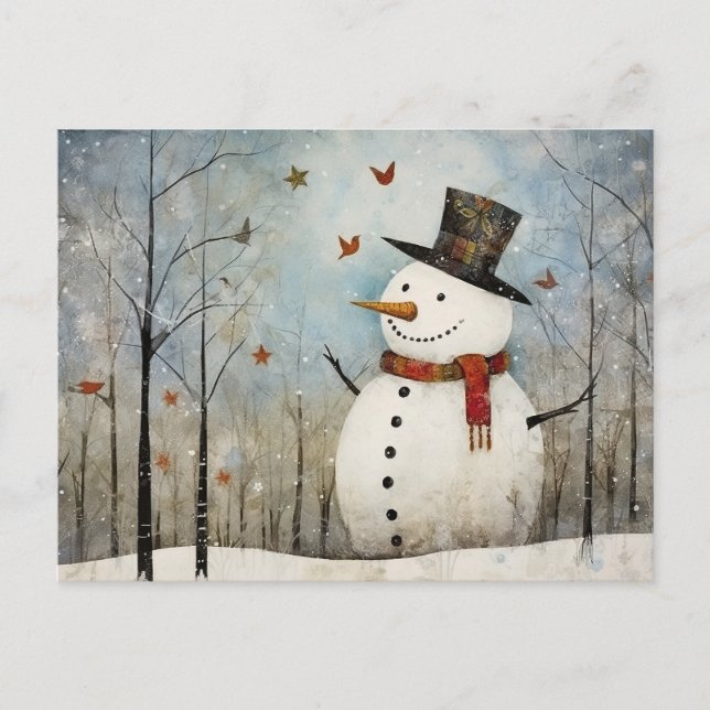 Niedlicher Whimsical Snowman in einem Top Hat Postkarte (Vorderseite)
