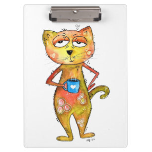 Niedlicher Whimsical Tired Cat Drink Kaffee Klemmbrett