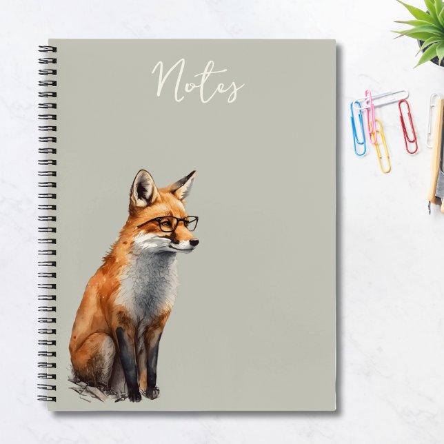 Niedlicher Whimsical Watercolor Fox in Brillen Notizbuch (Von Creator hochgeladen)