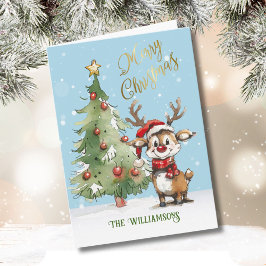Niedlicher Whimsical Watercolor Rentier Weihnachts Karte