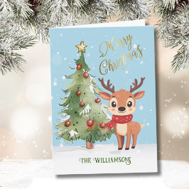 Niedlicher Whimsical Watercolor Rentier Weihnachts Karte