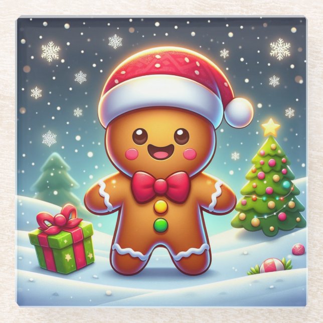 Niedlicher Whimsical Weihnachten/Winter Lebkuchen  Glasuntersetzer (Vorderseite)