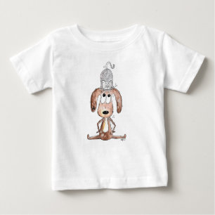 Niedlicher Whimsikaler Hund mit Katze auf seinem K Baby T-shirt