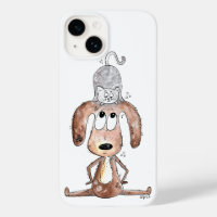 Niedlicher Whimsikaler Hund mit Katze auf seinem K