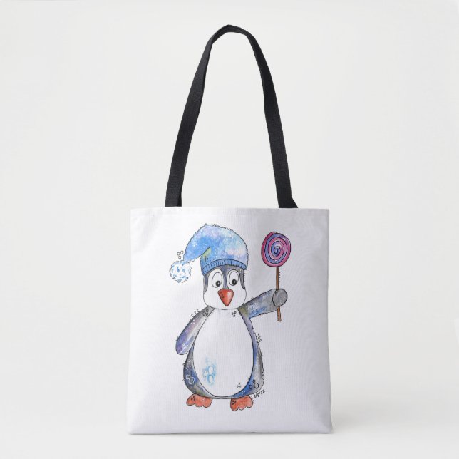 Niedlicher Whimsikaler Pinguin mit Lollipop (Vorderseite)