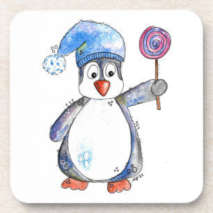 Niedlicher Whimsikaler Pinguin mit Lollipop Getränkeuntersetzer