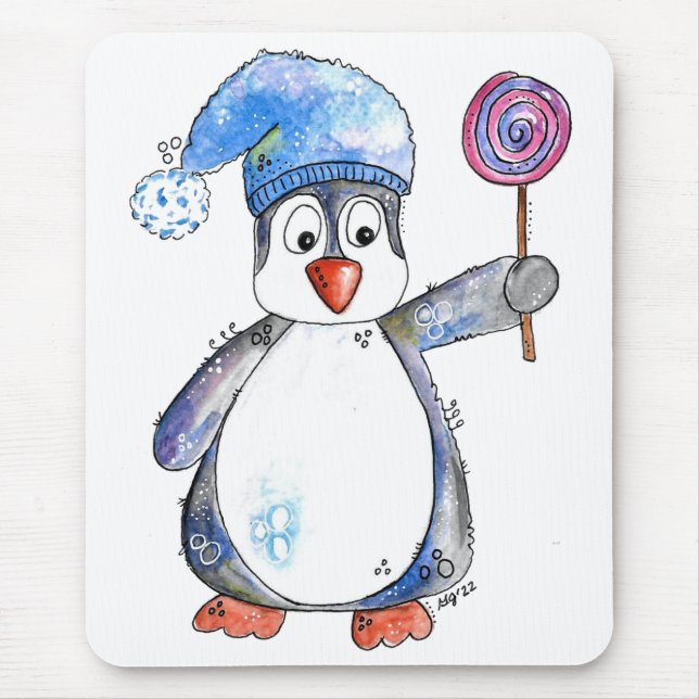 Niedlicher Whimsikaler Pinguin mit Lollipop Mousepad (Vorne)