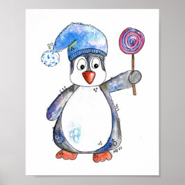 Niedlicher Whimsikaler Pinguin mit Lollipop Poster