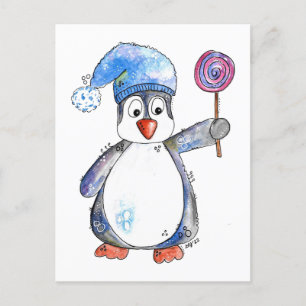 Niedlicher Whimsikaler Pinguin mit Lollipop Postkarte