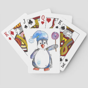 Niedlicher Whimsikaler Pinguin mit Lollipop Spielkarten