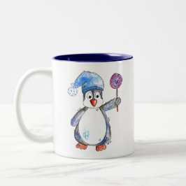 Niedlicher Whimsikaler Pinguin mit Lollipop Zweifarbige Tasse