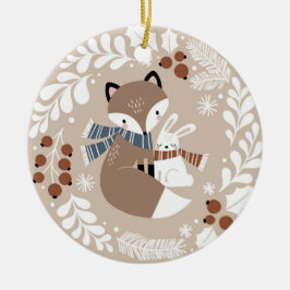 Niedlicher Whimsikalfuchs und Kaninchen Keramik Ornament