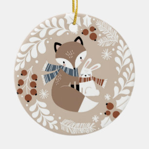 Niedlicher Whimsikalfuchs und Kaninchen Keramik Ornament