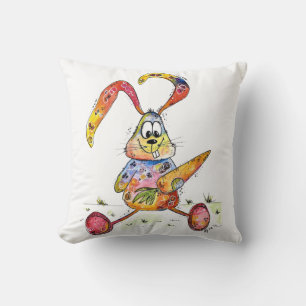 Niedlicher Whimsikfarbener Hase mit Karotte Kissen