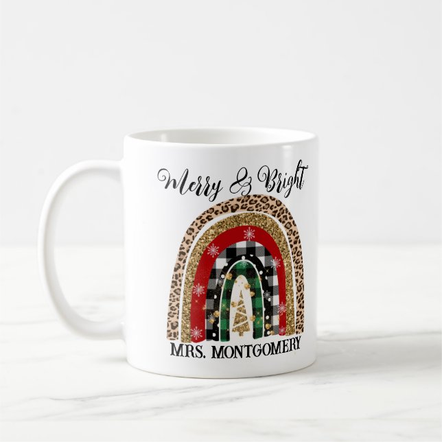 Niedlicher Whimsikfestival Kariert Holiday Rainbow Kaffeetasse (Links)