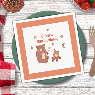 Niedlicher Whimsischer Bär Camping Geburtstag Serviette