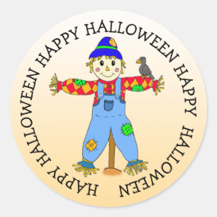 Niedlicher Whimsischer Cartoon Halloween Scarecrow Runder Aufkleber