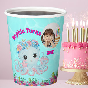 Niedlicher Whimsischer Floral Octopus Girly Foto G Pappbecher