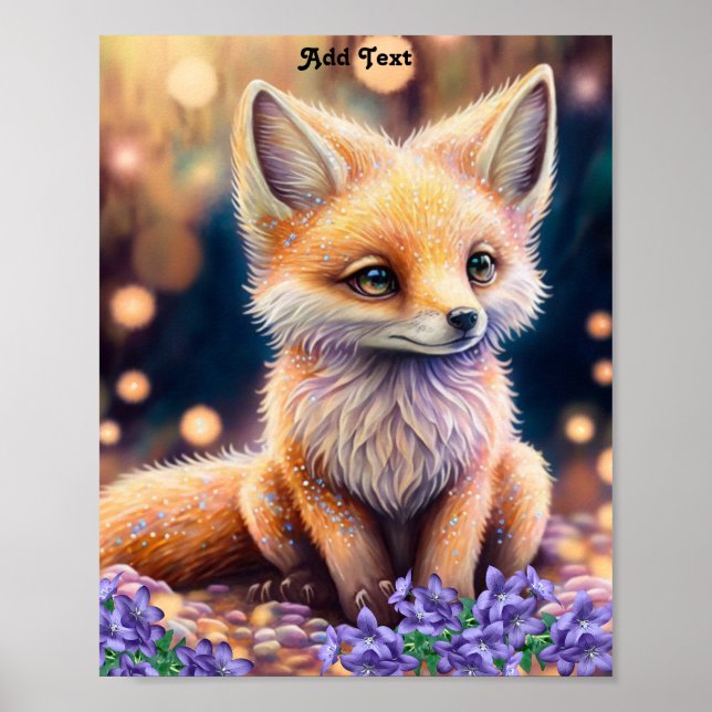 Niedlicher Whimsischer Fox Lila Blumen Kinderzimme Poster (Vorne)