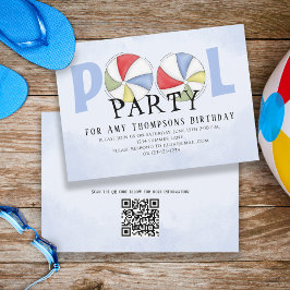 Niedlicher Whimsischer Fun Pool Party Summer QR Co Einladung