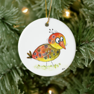Niedlicher Whimsischer Gelbvogel Keramik Ornament