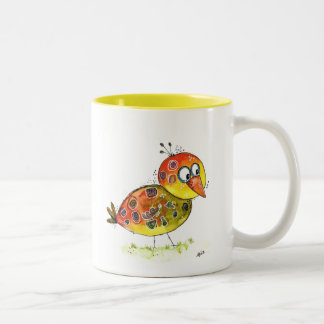Niedlicher Whimsischer Gelbvogel Zweifarbige Tasse