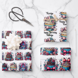 Niedlicher Whimsischer Personalisierter Cupcake Ge Geschenkpapier Set