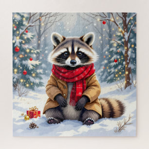 Niedlicher Whimsischer Raccoon Weihnachten Persona Puzzle