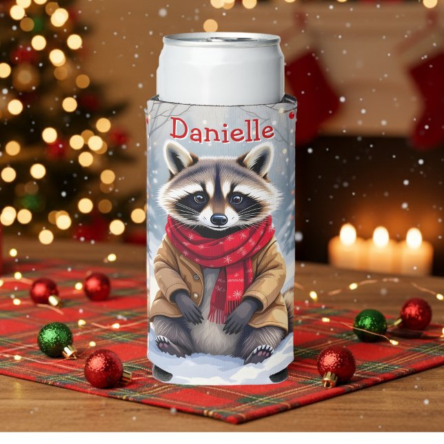 Niedlicher Whimsischer Raccoon Weihnachten Persona Selters Dosenkühler (Von Creator hochgeladen)