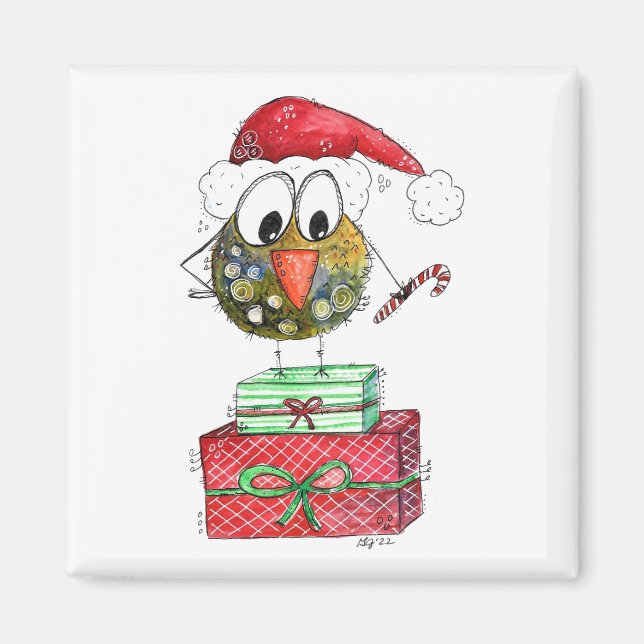 Niedlicher Whimsischer Weihnachtsbird Magnet (Vorne)