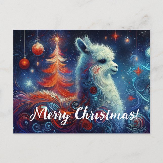 Niedlicher Whimsischer Weihnachtslama Postkarte (Vorderseite)