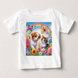 Niedlicher/whimsischer Welpe/Kätzchen Regenbogen Baby T-shirt