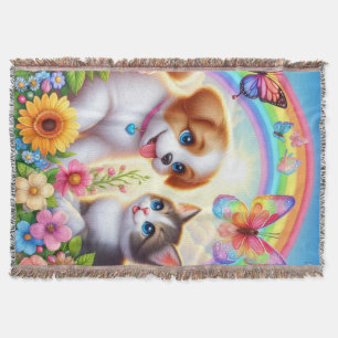 Niedlicher/whimsischer Welpe/Kätzchen Regenbogen Decke