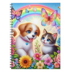 Niedlicher/whimsischer Welpe/Kätzchen Regenbogen Notizblock