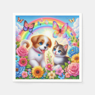 Niedlicher/whimsischer Welpe/Kätzchen Regenbogen Serviette