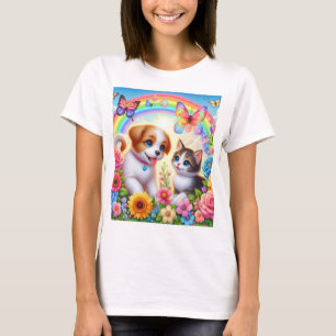 Niedlicher/whimsischer Welpe/Kätzchen Regenbogen T-Shirt