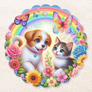 Niedlicher/whimsischer Welpe/Kätzchen Regenbogen Untersetzer