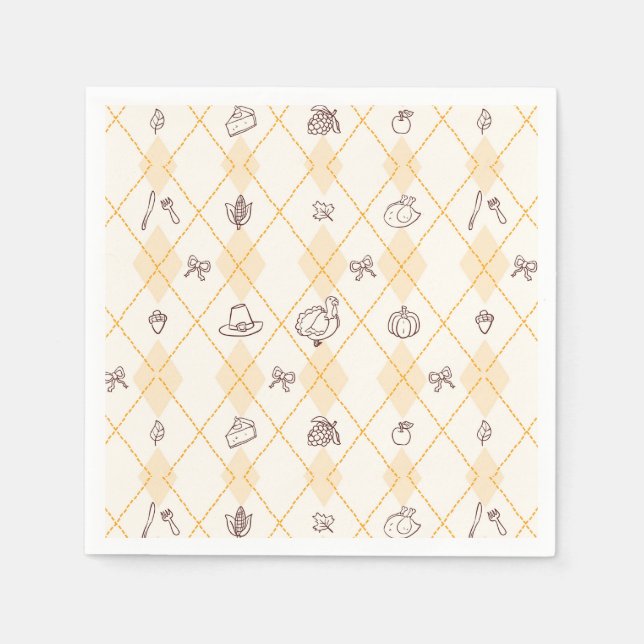 Niedlicher Whimsy-Erntedank Doodles Diamond-Muster Serviette (Vorderseite)