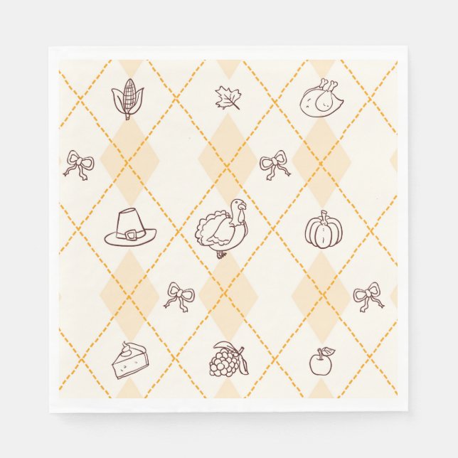 Niedlicher Whimsy-Erntedank Doodles Diamond-Muster Serviette (Vorderseite)