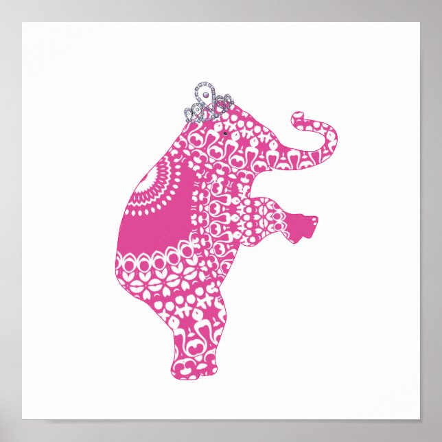 Niedlicher Whimsy Kinder rosa Prinzessin Elefant Poster (Vorne)